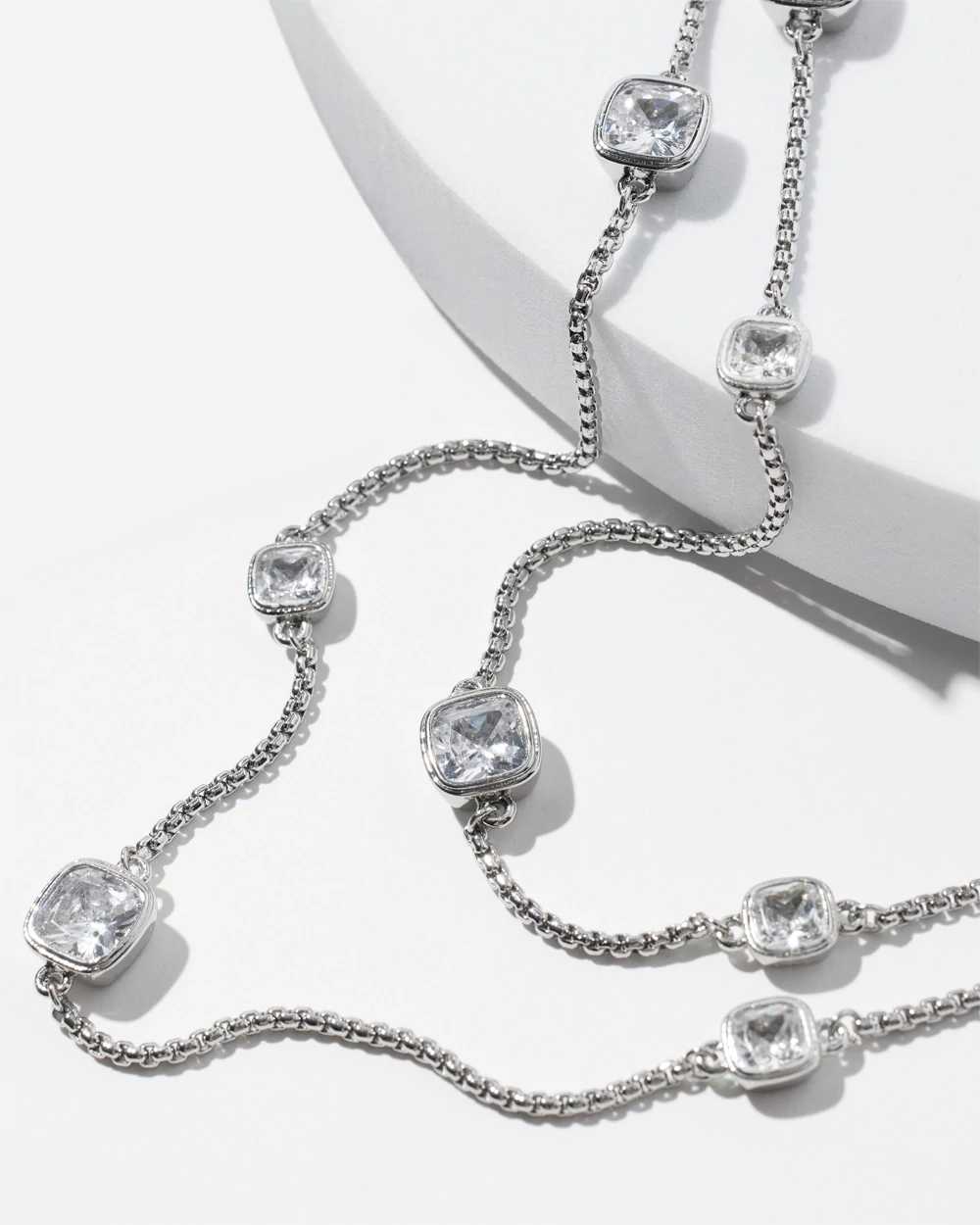 Silver Clear Branded Long Necklace White House Black Market